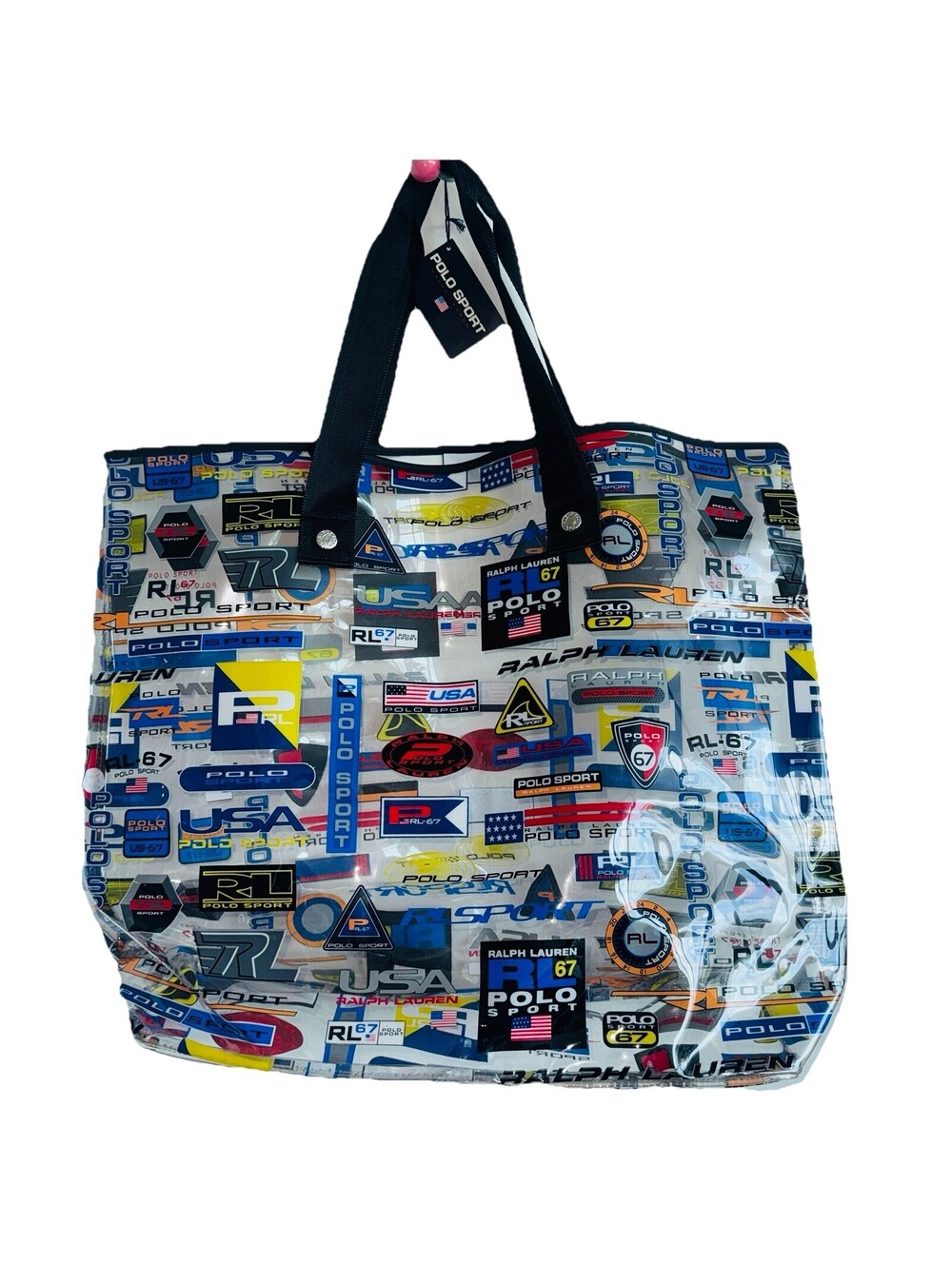 Vintage NEW Polo Sport Ralph Lauren XL Clear PVC Racing Jacket Tote Bag Mens Uni